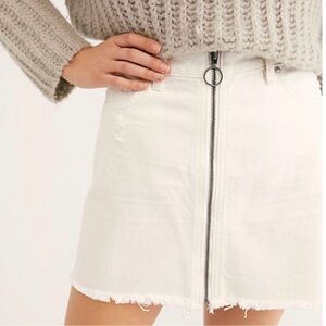 Free People Mini Zip It Up Denim Skirt White